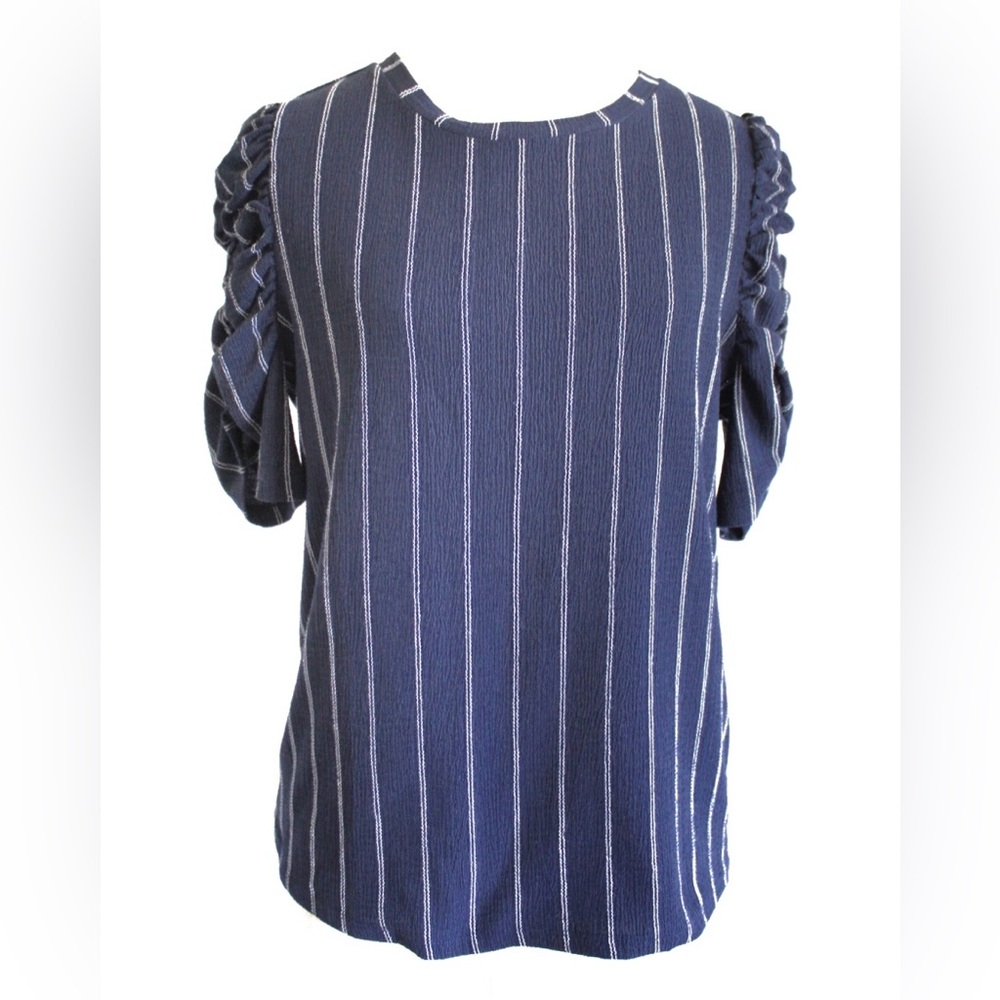 Loft Stripe Puff Sleeve Short Sleeve Top Large Preowned